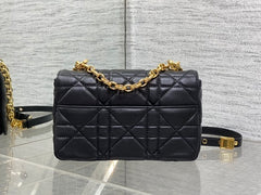 Small Soft Diour Caro Bag - Black Macrocannage Lambskin & Gold