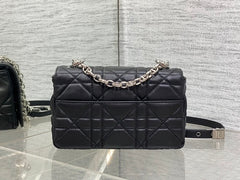 Small Soft Diour Caro Bag - Black Macrocannage Lambskin & Silver