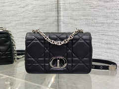 Small Soft Diour Caro Bag - Black Macrocannage Lambskin & Silver