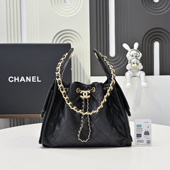 Chanl 26C Mini Drawstring Bag - Black Quilted Lambskin