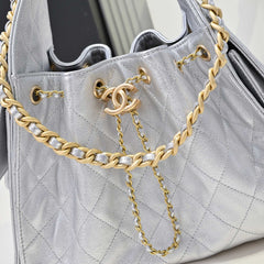 Chanl 26C Mini Drawstring Bag - Grey Quilted Lambskin