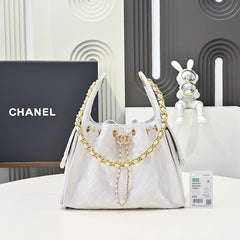 Chanl 26C Mini Drawstring Bag - Optical White Quilted Lambskin