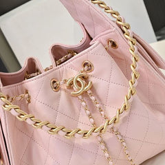 Chanl 26C Mini Drawstring Bag - Light Pink Quilted Lambskin
