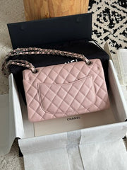 Chanl Classic Double Flap Bag - Pink & Silver Hardware
