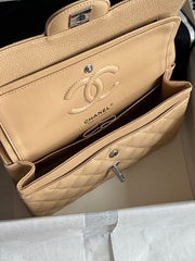 Chanl Classic Double Flap Bag - Beige & Silver Hardware