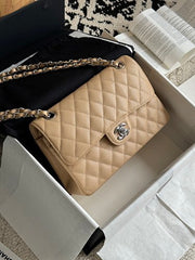Chanl Classic Double Flap Bag - Beige & Silver Hardware