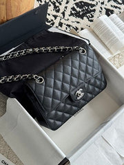 Chanl Classic Double Flap Bag - Black & Silver Hardware