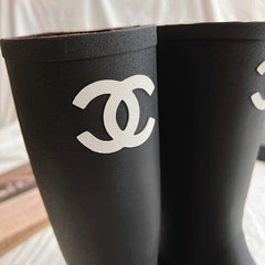 Chanl High Boots - CC Logo Knee-High Rubber Boots - Black
