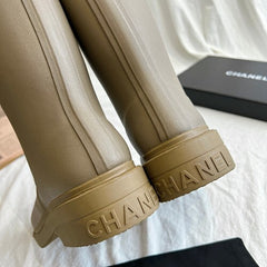 Chanl High Boots - CC Logo Knee-High Rubber Boots - Brown