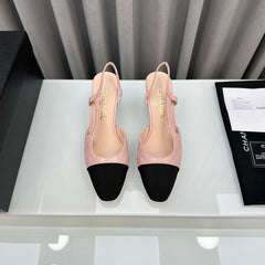 Chanl Slingback Sandals - Pink & Black Cap Toe