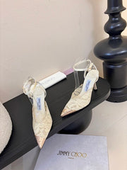 Jmmy Cho Faiz Lace Pumps with Metal Lace Detail - White