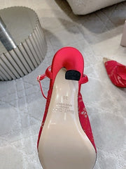 Jmmy Cho Faiz Lace Pumps with Metal Lace Detail - Red