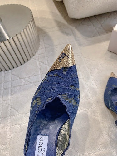 Jmmy Cho Faiz Lace Pumps with Metal Lace Detail - Dark Blue