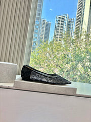 Jmmy Cho Lace & Leather Ballet Flats -Black