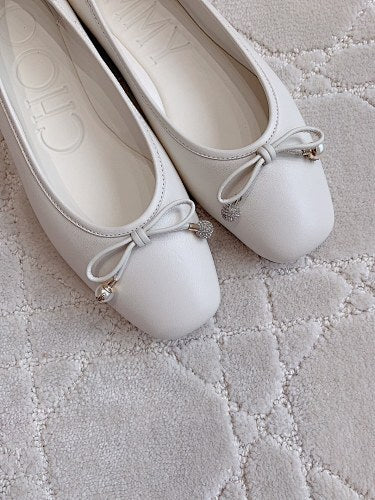 Jmmy Cho Elme Embellished Leather Ballet Flats - White
