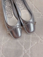 Jmmy Cho Elme Embellished Leather Ballet Flats - Silver