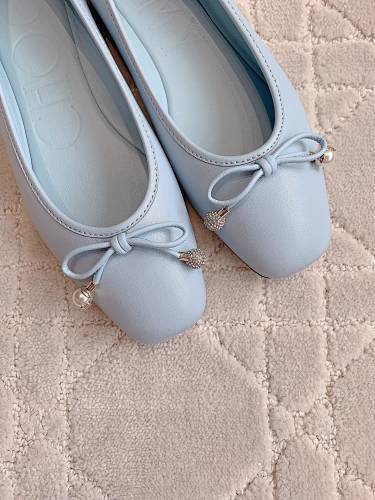 Jmmy Cho Elme Embellished Leather Ballet Flats - Soft Blue