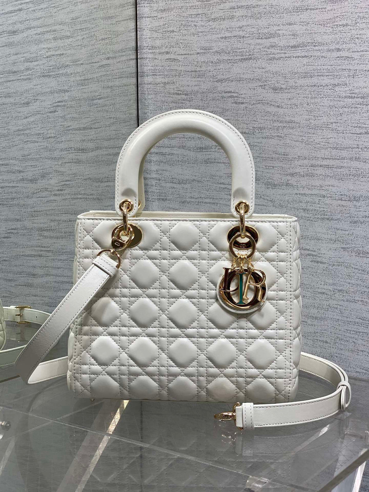 Lady Diour Bag - White Cannage Lambskin
