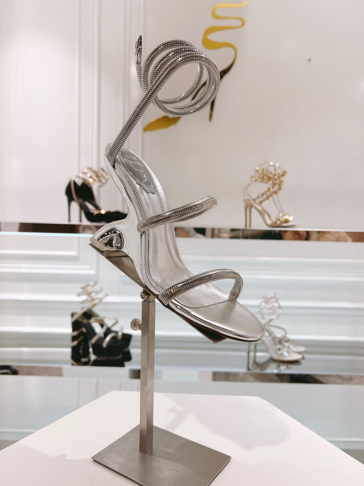 Rainbow Crystal Sandals - Yellow Pink Ankle Wrap High Heel Party Dress Shoes 95mm