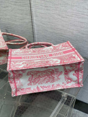 Diour Book Tote - Pink Embroidered Canvas (Medium)