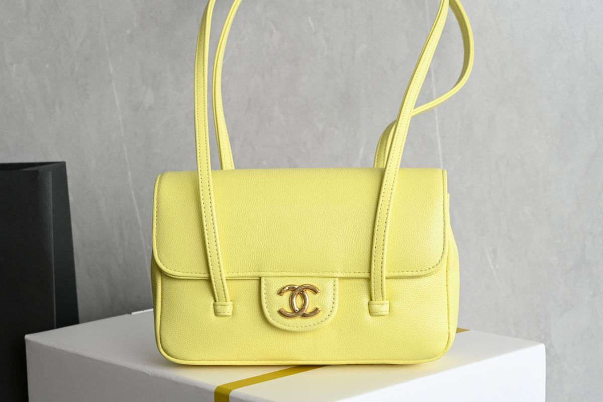Chanl Preppy Coco Bowling Bag - Yellow & Hardware