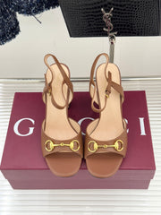 Guci Horsebit Platform Sandal - Brwon
