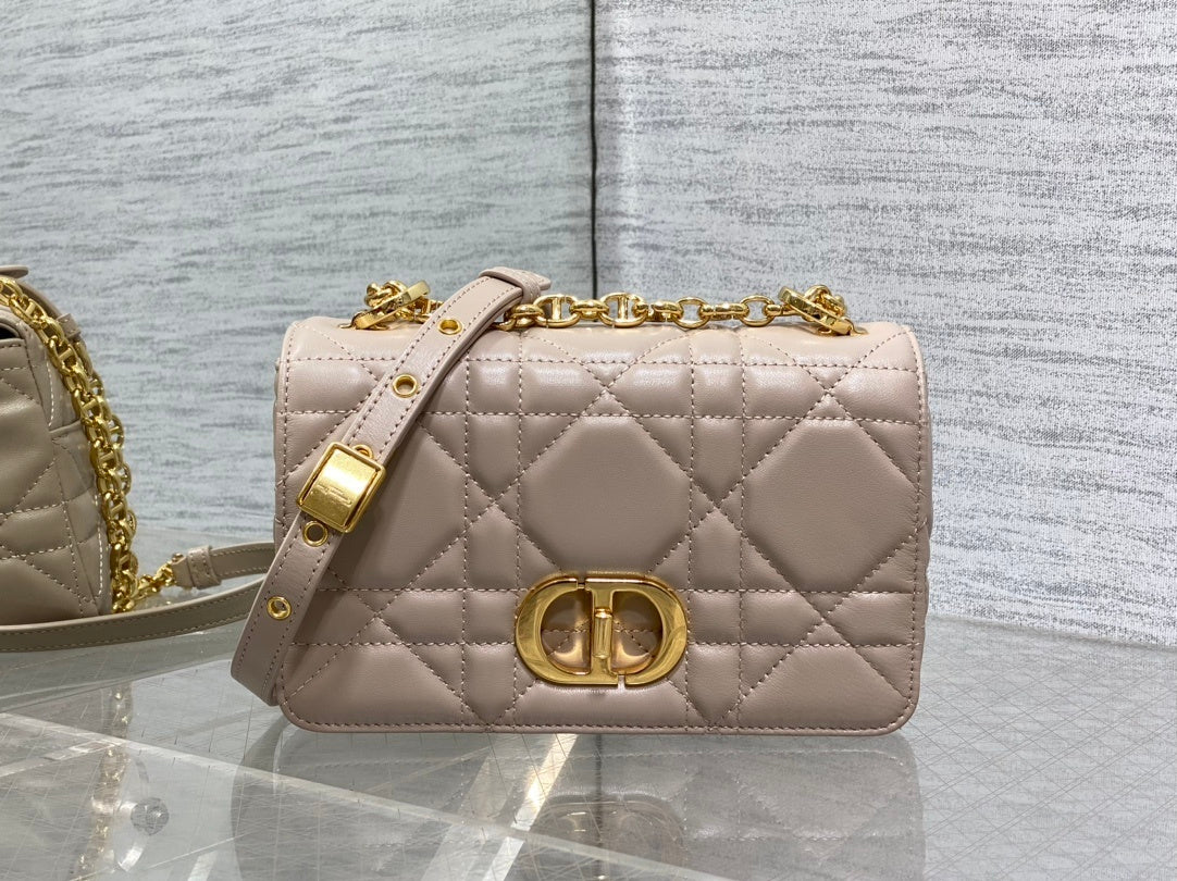 Small Soft Diour Caro Bag - Beige Macrocannage Lambskin