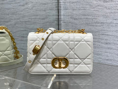 Small Soft Diour Caro Bag - White Macrocannage Lambskin