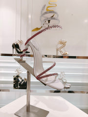 Rainbow Crystal Sandals - Yellow Pink Ankle Wrap High Heel Party Dress Shoes 95mm