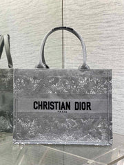 Diour Book Tote - Grey Cannage Raffia/Lace