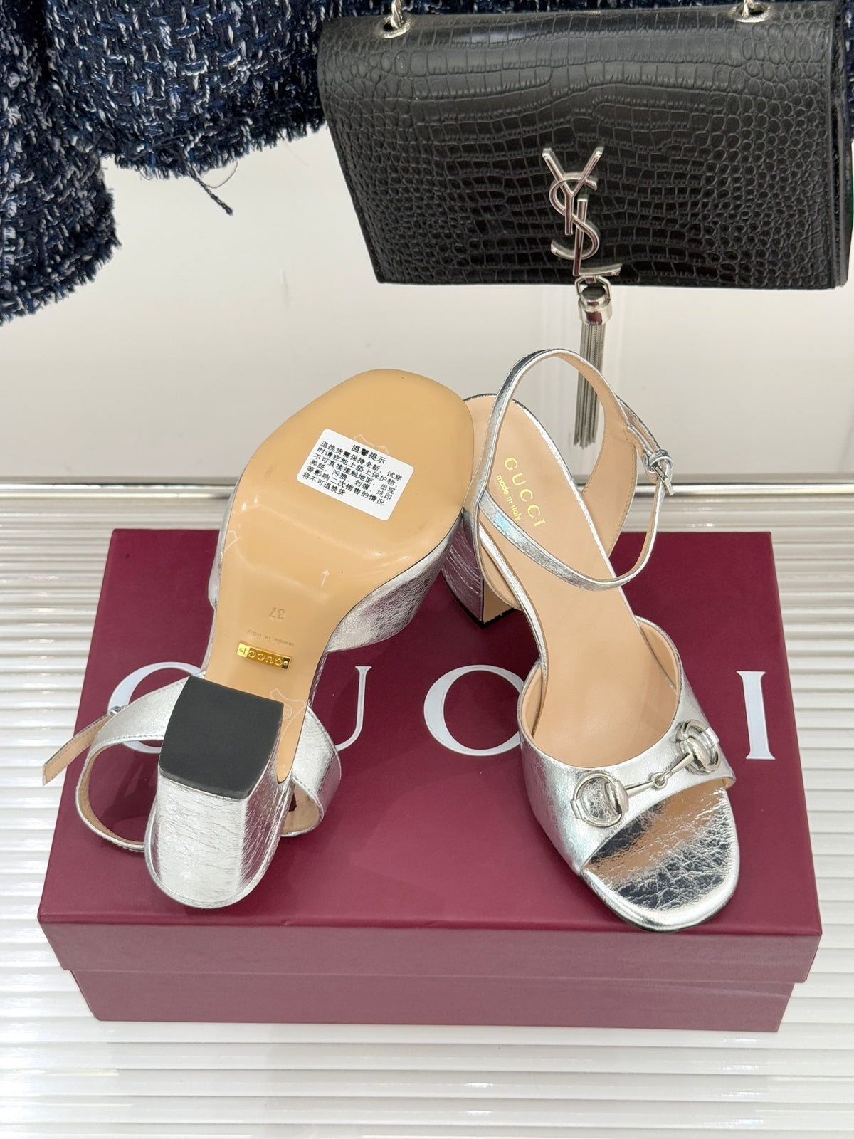 Guci Horsebit Platform Sandal - silver