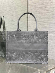 Diour Book Tote - Grey Cannage Raffia/Lace