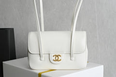 Chanl Preppy Coco Bowling Bag - White & Gold Hardware