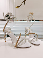 Rainbow Crystal Sandals - Yellow Pink Ankle Wrap High Heel Party Dress Shoes 95mm