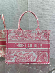 Diour Book Tote - Pink Embroidered Canvas (Medium)