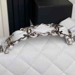 Chanl Coco Handle Bag  - White & Silver Hardware