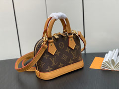 Alma Hand Bag Monogram Leather Brown Gold