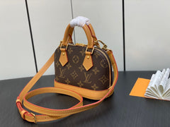 Alma Hand Bag Monogram Leather Brown Gold